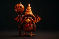Halloween Turkey Wizard with Pumpkin Staff Spooky Turkey Figurine Unique Holiday Decor 3D Print Model in Animals 607592