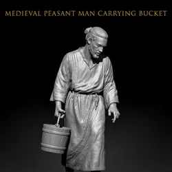 Medieval Peasant Man Carrying Bucket – Realistic 3D Printable Character STL
