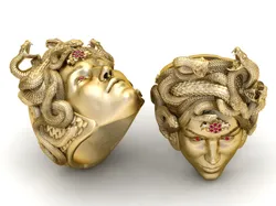 Medusa Serpent Ring with Red Gemstones and Detailed Snake Design 3D Print Model in Pendants 627450