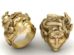 Medusa Serpent Ring with Red Gemstones and Intricate Snake Crown 3D Print Model in Pendants 627478