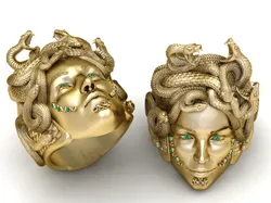 Medusa Serpent Ring with Turquoise Gemstones and Detailed Snake Crown 3D Print Model in Pendants 627457