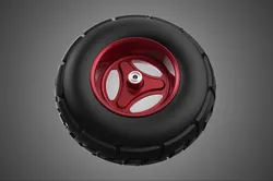 METALLIC RED THREE SPOKE TREAD TIRE RIM CART WHEELBARROW RUBBER