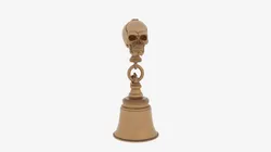 Polished brass candle snuffer with skull handle and chain link