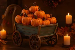 Pumpkin Cart Model Rustic Wagon with Pumpkins Fall Halloween Harvest Farmhouse Decor 3D Print Model in Sculpture 607526