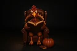 Thanksgiving Turkey Reading Chair Decor Cozy Fall Holiday Pumpkin Book Lover Figurine 3D Print Model in Animals 607587
