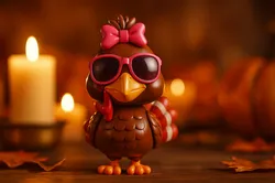 Turkey with Bow and Sunglasses 3D Printed Figurine Funny Thanksgiving Turkey Decoration Unique 3D Print Model in Animals 607524