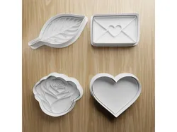 Valentine Cookie Cutter STL Bundle | Rose Heart Love Letter Leaf Fondant Cutter Set | 3D Printable