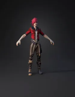 combat character with red jacket striped pants and tactical gear in