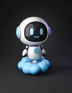 Create a clean stylized 3D mascot robot based only on the main charact