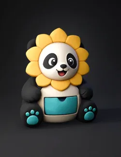 panda plush toy with sunflower head and turquoise drawer cartoon styl