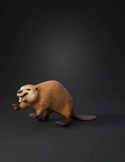 beaver creature model with textured fur and broad tail in brown and ta