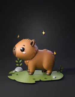 cartoon bear cub on grassy patch with rocks