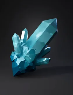 Single asymmetrical magic crystal one large tilted shard surrounded b