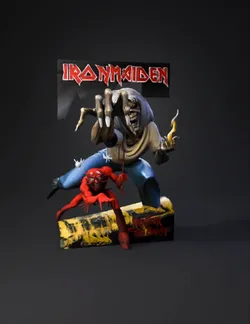 demon creature with pitchfork on fiery ground inspired by heavy metal