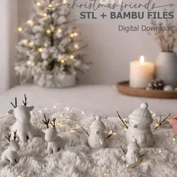 Little DIY Christmas Friends – Reindeer & Snowman | 3D Print STL + Bambu Files | Scandinavian Minimalist Holiday Decor