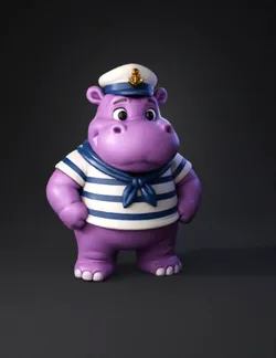 purple hippo wearing a striped sailor shirt and hat toy figure