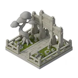 Ruined Zen Archway 3D Model | Stylized Bonsai Garden Gate