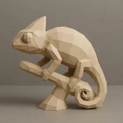 Malagasy Chameleon Low Poly 3D Model – Exotic Reptile Sculpture for 3D Printing