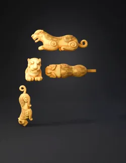 ornate golden tiger statue with geometric patterns and scrollwork