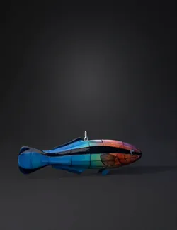 colorful gradient fish ornament with segmented panels in teal blue a