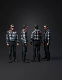 man wearing plaid shirt and jeans four view reference model