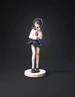 anime schoolgirl figurine with white sailor blouse blue pleated skirt