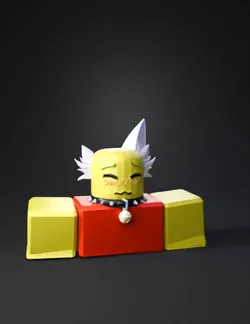 blocky humanoid character with yellow head red torso yellow limbs s