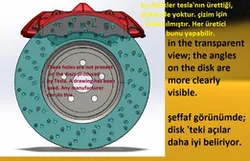 Brake disc holes are angled 45 degrees to the right/left