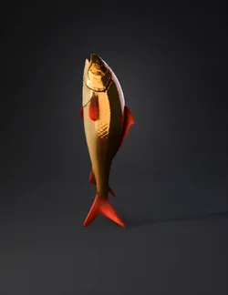golden fish with red fins and detailed scale texture