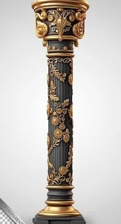Regal Corinthian Column – Ornate Black & Gold Architectural Accent (3D Printable OBJ)