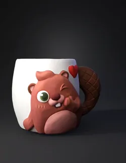 stylized cartoon beaver mug with white body brown beaver face print a