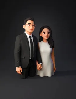 couple in formal attire a man in a black suit and tie and a woman in