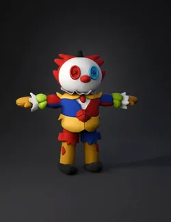 colorful clown toy figure with patchwork suit oversized shoes and but