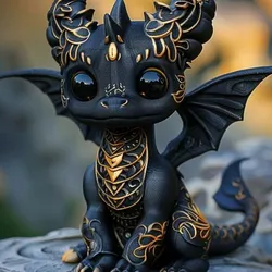 Cute Black and Gold Baby Dragon – 3D Printable Fantasy Figurine