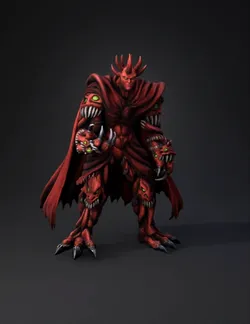 demon creature with multiple heads red textured skin sharp teeth gr