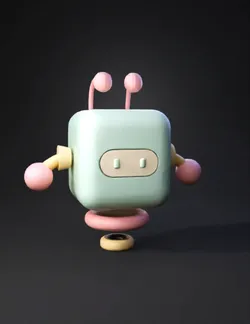 mint cube robot toy with pastel pink antennae and limbs smooth plasti