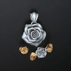 Rose Pendant Ring Earring v2 Collection 3D Model Pack