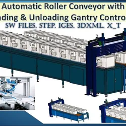 Automatic Roller Conveyor with Loading & Unloading Gantry Controller / Gantry Controller Material Box Transfer System 3D CAD Model