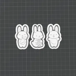 Cute Bunny Cookie Cutter Set STL – 3 Adorable Rabbit Characters | 2 Inch Cutter & Stamp