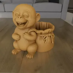 Cute Laughing Monkey Planter Container STL File