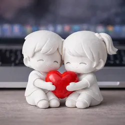 Cute Sitting Couple Holding Heart – Single Color 3D Print STL