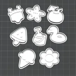 Cute Summer Cookie Cutter Set STL | Fries, Ice Cream, Duck, Starfish, Cheese & Flower | 2 Inch Cutter & Stamp