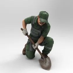 Gardener Digging with Flat Shovel 1/32 Scale - Slot Car Scenery Figure