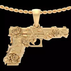 Gun Glock Flower pendant gold printable jewelry