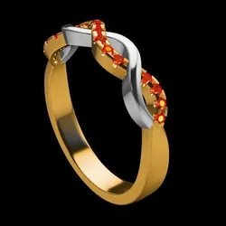 Infinity Twist Gold Ring with Red Gemstones