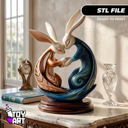 Elegant Rabbit Couple Sculpture STL - Modern Bunny Home Decor 3D Print