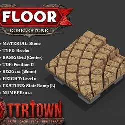 Floor - CobbleStone Step Ramp LEFT - 1x1 - Base (GRID - CENTER) - Position D (BOTTOM LEFT) - (SCUFFED) 1.1
