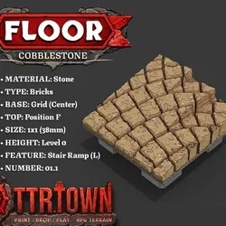 Floor - CobbleStone Step Ramp LEFT - 1x1 - Base (GRID - CENTER) - Position F (BOTTOM RIGHT) - (SCUFFED) 1.1