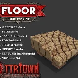 Floor - CobbleStone Step Ramp RIGHT - 1x1 - Base (GRID - CENTER) - Position A (TOP LEFT) - (SCUFFED) 1.1