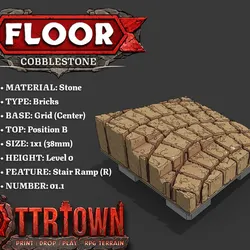 Floor - CobbleStone Step Ramp RIGHT - 1x1 - Base (GRID - CENTER) - Position B (TOP MIDDLE) - (SCUFFED) 1.1